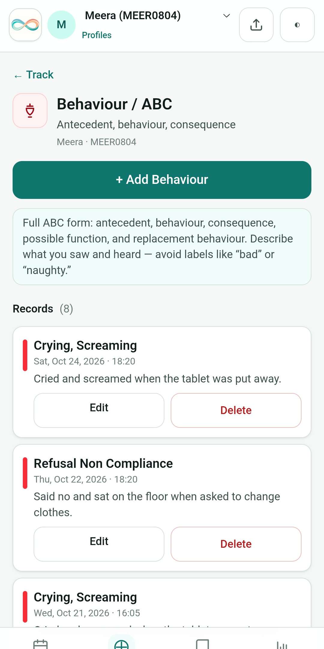 Behaviour Decoded ABC behaviour records